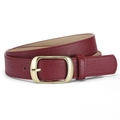 Women's vintage burgundy leather belt with elegant golden oval buckle and textured finish - Dark Red