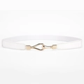 Elegant white elastic waist belt for women with golden teardrop buckle for dresses - White