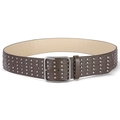 Dark brown punk wide belt with silver double row studs and vintage metal pin buckle - Coffee With Silver Buckle