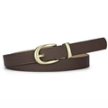Ceinture fine vintage marron foncé pour femme avec boucle fer à cheval dorée et texture - Café