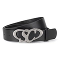 Cintura minimalista in pelle nera uomo donna con fibbia metallica SC in argento opaco - Fibbia con Lettera SC / Nero