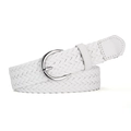 White woven PU leather belt for women with elegant silver oval metal buckle - White