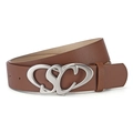 Cintura in pelle marrone con fibbia SC argentata a cuore in uno stile punk minimalista - Fibbia con Lettera SC / Cammello