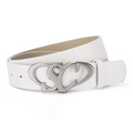 Cintura minimalista in pelle bianca con una fibbia metallica argentata intrecciata - Fibbia con Lettera SC / Bianco
