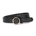 Black PU leather kids belt with golden round buckle and star-shaped hollow pattern - Regular Size / Black