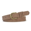 Vintage brown suede belt for women featuring decorative silver studs and antique bronze buckle - 108cm x 2.8cm / Camel