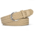 Ceinture tressée en cuir PU beige pour femme avec boucle ronde argentée pour jeans - Kaki