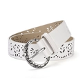 Cintura bianca vintage in pelle traforata con fibbia tonda incisa argento da donna - Bianco