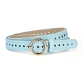 Kids light blue leather belt with star cutouts and gold round buckle for jeans - Regular Size / Sky Blue