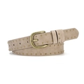 Women's khaki punk rivet belt with golden studs and vintage bronze buckle - 108cm x 2.8cm / Khaki