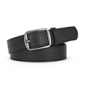 Minimalist black leather belt for jeans with matte dark gray square metal pin buckle - Standard (106x3.3) / Black