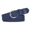 Ceinture tressée bleu marine pour femme avec boucle ronde argentée pour les robes - Bleu marine