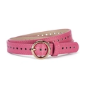 Kids trendy hot pink leather belt with round gold buckle and star cutout design - Regular Size / Rose Red
