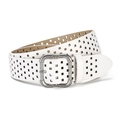 Witte imitatieleren riem met vierkante uitsparingen en vintage mat zilveren gesp - 106*3.8cm / Wit