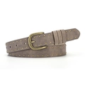 Vintage dark brown belt with double rows of bronze rivets and classic D-ring buckle - 108cm x 2.8cm / Coffee