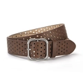 Vintage donkerbruine PU-lederen riem met vierkante uitsparingen en zilveren metalen gesp - 106*3.8cm / koffiekleur