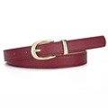Ceinture fine pour femme bordeaux en similicuir avec boucle ovale dorée et passant métal - Rouge Foncé