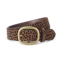 Classic leopard print faux suede belt for women with retro gold oval buckle detail - Leopard Camel / One Size