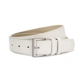 Cinturón de mujer en cuero PU blanco crema con hebilla cuadrada de metal plateado cepillado - 106cm x 3.3cm / Blanco