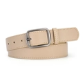 Minimalist beige leather belt featuring a matte rectangular metal buckle for women - Khaki / 106*3.3cm