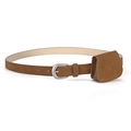 Vintage-Gürtel aus braunem Wildlederimitat mit kleiner Tasche und silberner Schnalle - Gesamtlänge 106 / Camel
