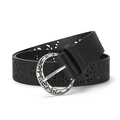 Cintura nera vintage con motivi floreali traforati e fibbia in argento anticato - Nero