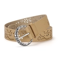 Cintura vintage beige traforata con fibbia in argento inciso per uno stile retrò - Cachi