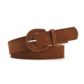 Cintura classica in pelle scamosciata marrone scuro con fibbia tonda rivestita in pelle - Cammello
