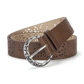 Vintage dark brown hollow belt for women with bohemian floral patterns and silver buckle - Coffee