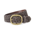Women's faux suede leopard print belt featuring a vintage bronze oval metal buckle - Grey Leopard / One Size