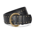 Cintura vintage in pelle nera con fibbia dorata e doppia fila di borchie in metallo - Nero+Fibbia in Bronzo