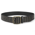 Cintura punk in pelle nera con quattro file di borchie bronzo e fibbia rettangolare - Nero+Fibbia in Bronzo