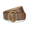 Ceinture Western marron vintage avec rivets dorés et boucle demi-lune pour femmes - Camel avec Boucle en Bronze