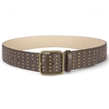 Cintura punk vintage in pelle marrone con cinque file di borchie in ottone e fibbia - Caffè con Fibbia in Bronzo