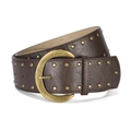 Ceinture large vintage marron avec rivets dorés et boucle ronde en laiton - Café avec Boucle en Bronze
