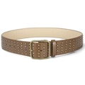 Cintura larga punk in pelle marrone con doppia fila di borchie bronzo e fibbia classica - Cammello con Fibbia in Bronzo