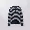 Heren trui met Henley-kraag voorzien van blauw-witte strepen en geribde boorden - S / Marineblauw