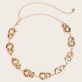 Elegant gold metal waist chain with interlocking double rings and lobster clasp - Gold