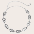 Silver metallic waist chain featuring double-loop interlocked links and adjustable lobster clasp - Silver