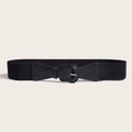 Classic black elastic wide belt for women with silver metal buckle and PU leather - Black