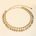 Bohemian gold chain belt featuring intricate coin charms and lobster clasp closure - Gold