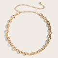 Chic hollow out gold metal waist chain belt with textured oval links for dresses - Radial Relief Texture Style (634Gold)