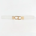 Elegant white skinny leather belt with interlocking gold square buckle for women - 65cm / White