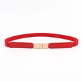 Women's slim red elastic waist belt with gold square buckle for dresses and sweaters - Red
