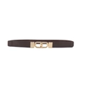 Elegant slim dark brown waist belt for women with gold rectangular interlocking metal buckle - 65cm / Coffee