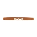 Slim brown elastic waist belt with gold interlocking double rings for dresses - Camel