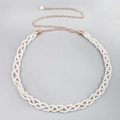 Elegant multi-layer white pearl waist chain with gold metal links and adjustable clasp - White