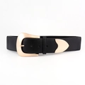 Cinturón ancho vintage negro para mujer con hebilla dorada asimétrica pulida elegante - Negro / 75cm