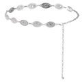 Cinturón de cadena de cintura de plata vintage con colgantes ovalados tallados bohemios - Plata Brillante