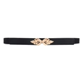 Cintura elastica sottile nera da donna con fibbia decorativa a foglia dorata - 65cm / Nero